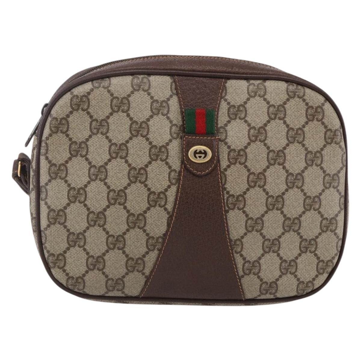 GUCCI GG Supreme Web Sherry Line Clutch Bag Beige Gold 156 01 034 Auth 147494