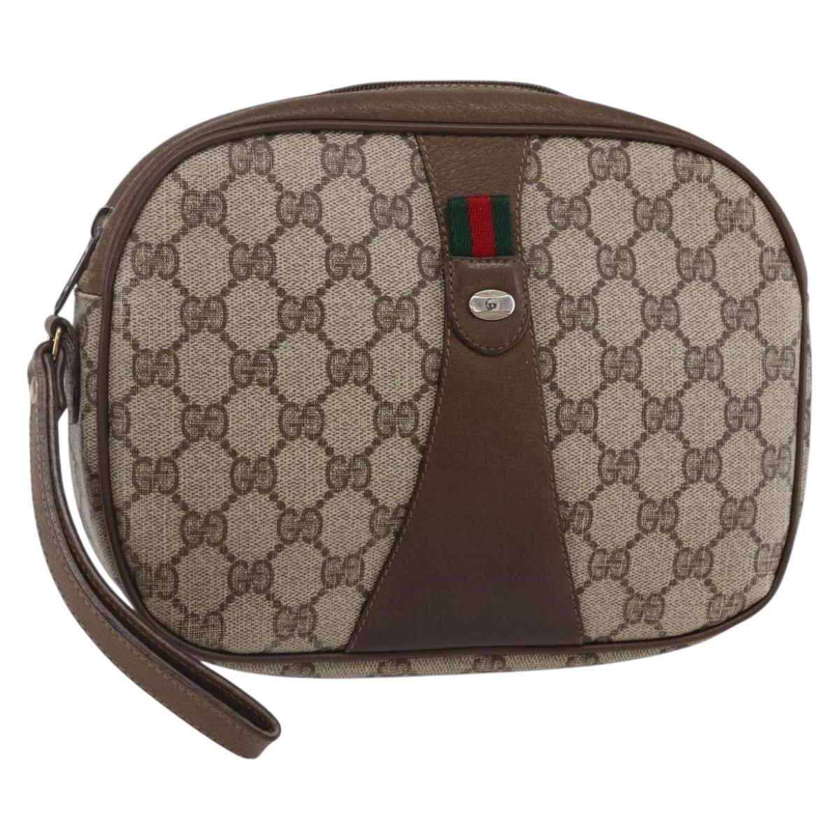 GUCCI GG Supreme Web Sherry Line Clutch Bag PVC Beige Gold 89 01 034 Auth 147495