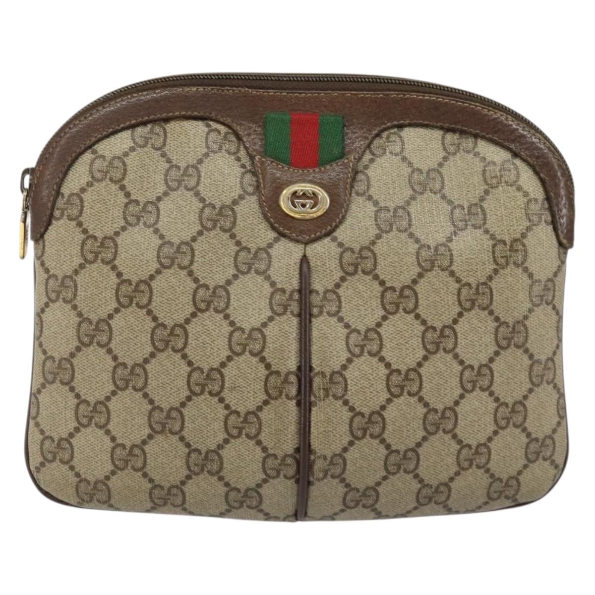 GUCCI GG Supreme Web Sherry Line Bag PVC Beige Gold 904 02 047 Auth 147496