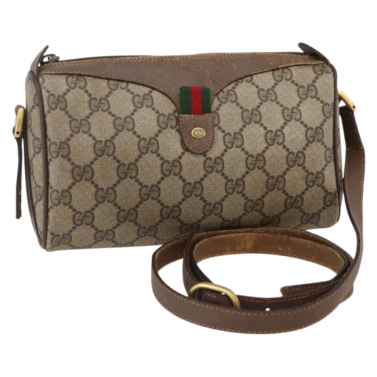 GUCCI GG Supreme Web Sherry Line Bag PVC Beige Gold 89 02 018 Auth 147498