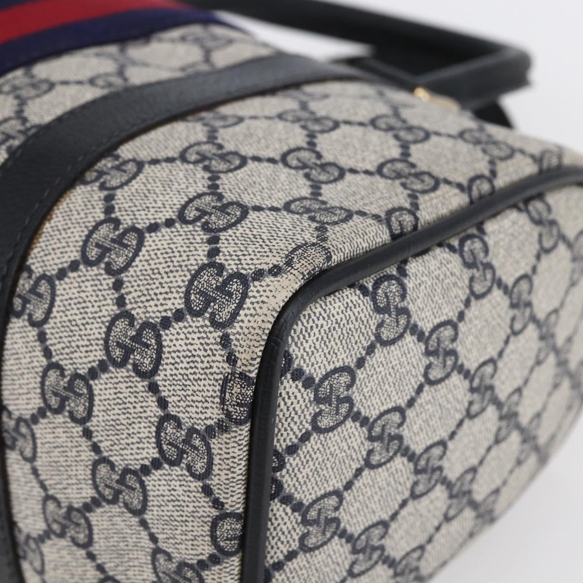 GUCCI GG Supreme Sherry Line Boston Bag PVC Navy Gold 40 3841 Auth 147499