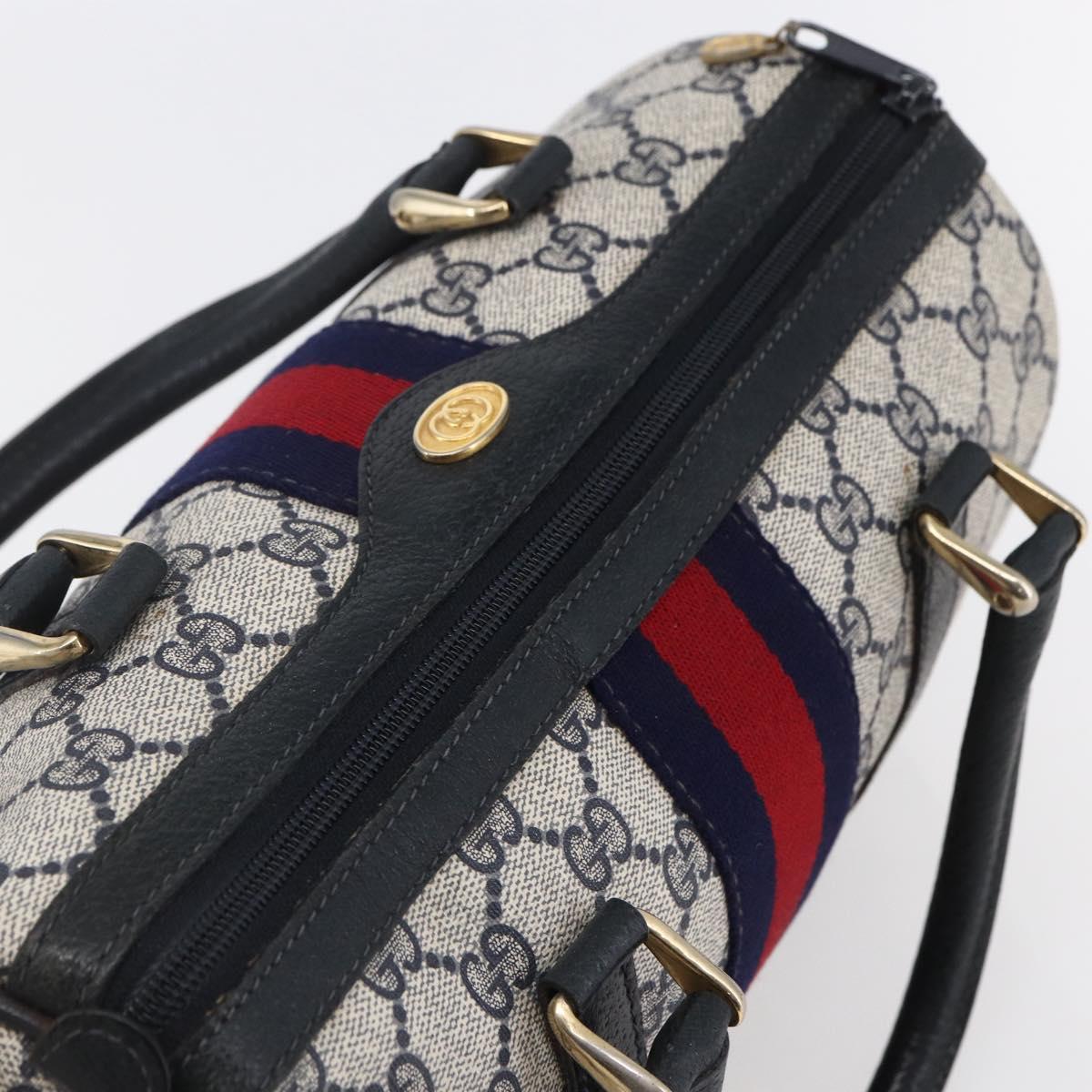 GUCCI GG Supreme Sherry Line Boston Bag PVC Navy Gold 40 3841 Auth 147499