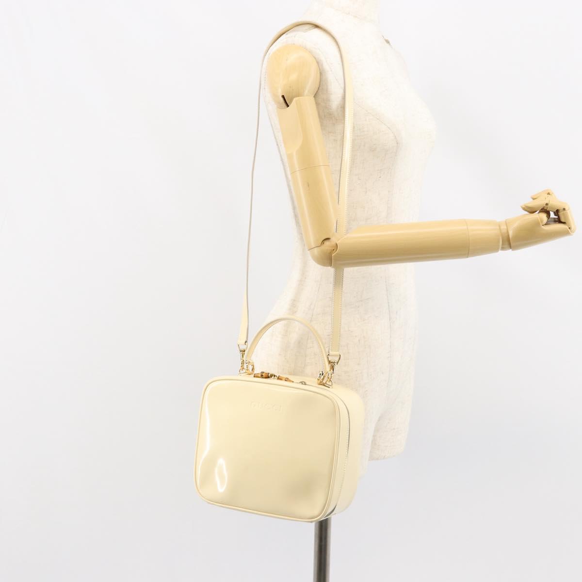 GUCCI Bamboo Hand Bag Enamel 2way Outlet White Gold 000 270 0323 Auth 147500