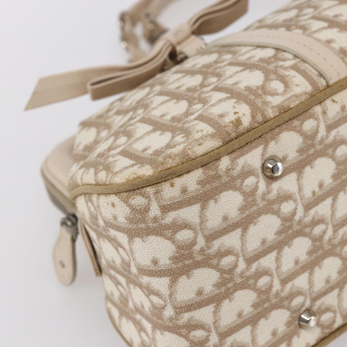 Christian Dior Trotter Canvas Romantic Tote Bag PVC Beige Silver Auth 147501