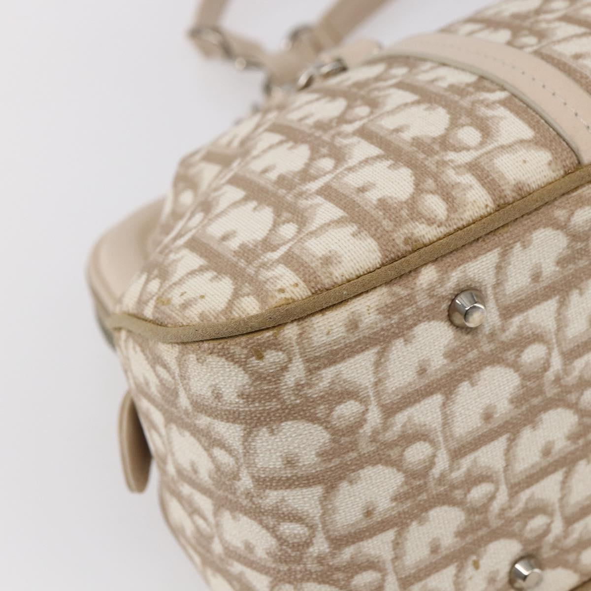 Christian Dior Trotter Canvas Romantic Tote Bag PVC Beige Silver Auth 147501
