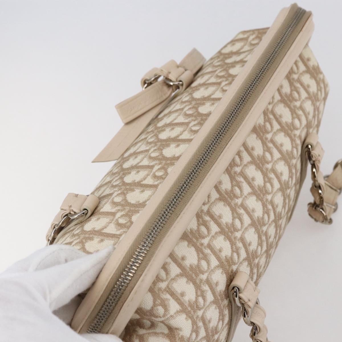 Christian Dior Trotter Canvas Romantic Tote Bag PVC Beige Silver Auth 147501