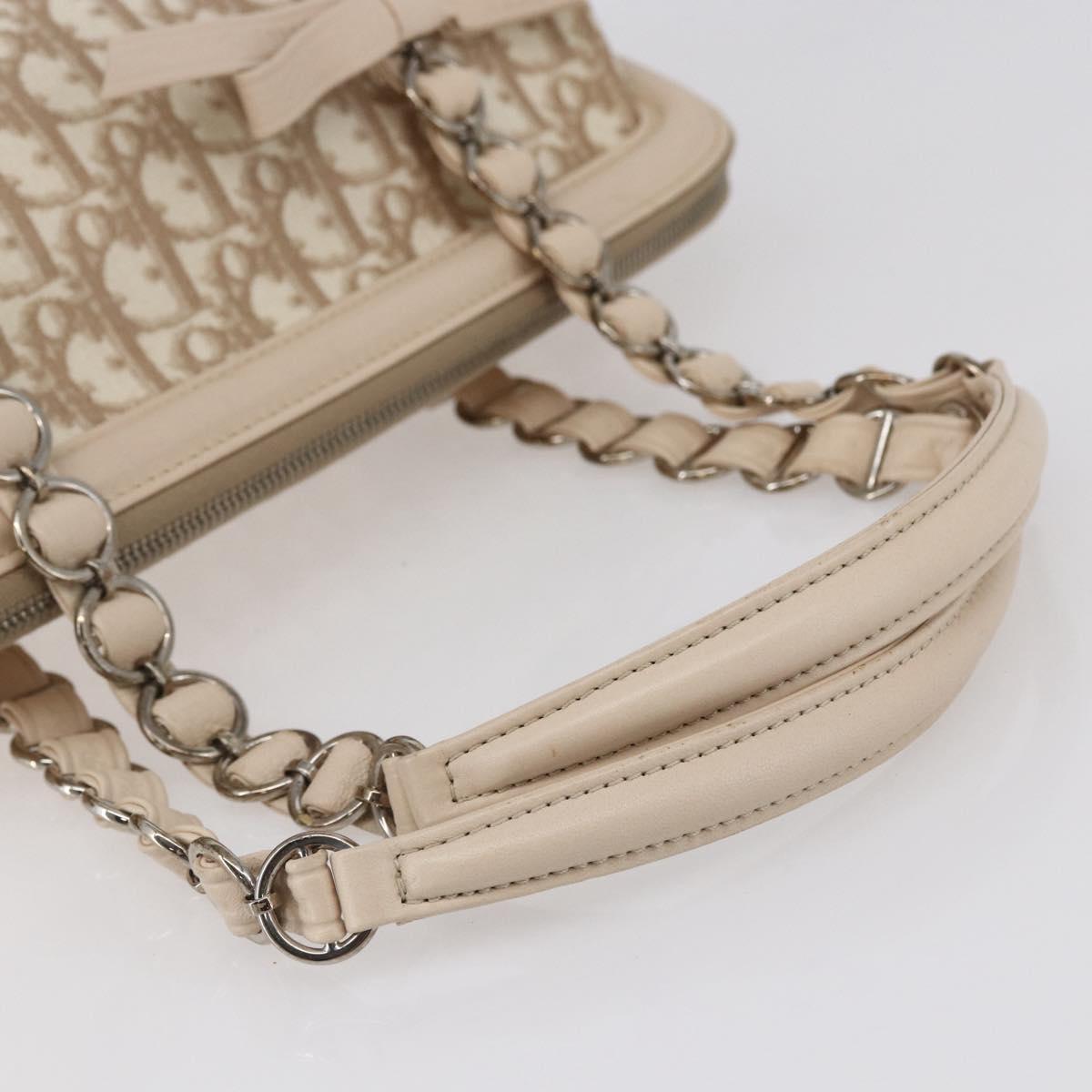 Christian Dior Trotter Canvas Romantic Tote Bag PVC Beige Silver Auth 147501