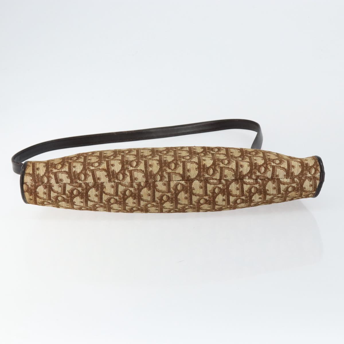 Christian Dior Trotter Canvas Shoulder Bag Brown Gold Auth 147503