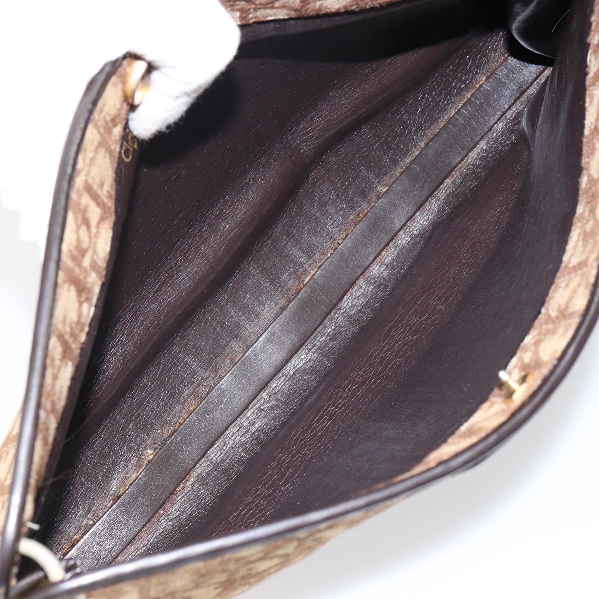 Christian Dior Trotter Canvas Shoulder Bag Brown Gold Auth 147503