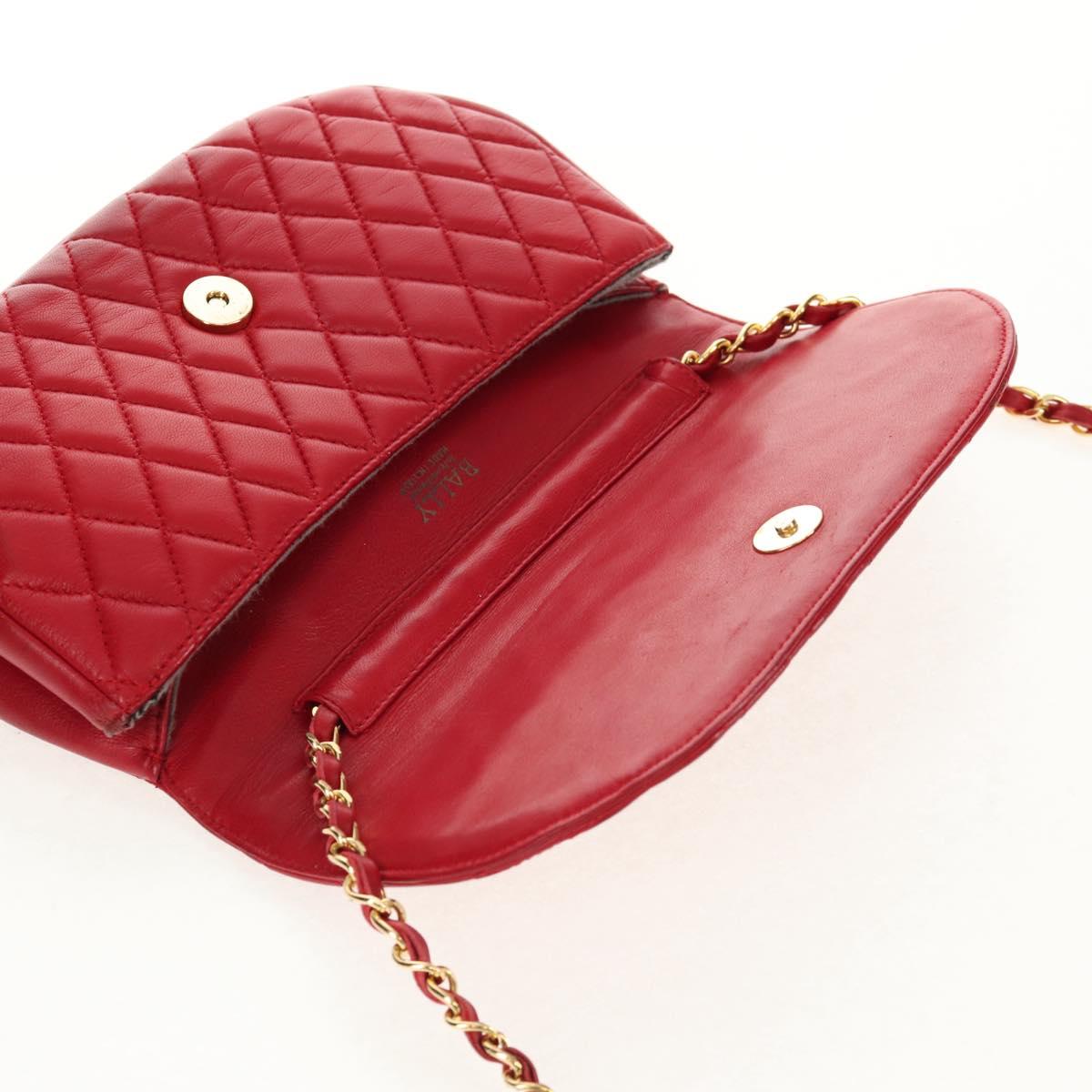 BALLY Chain Shoulder Bag Leather Red Gold Auth 147504