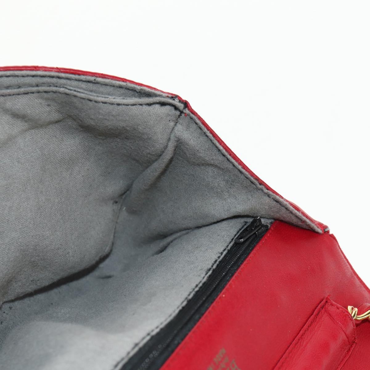 BALLY Chain Shoulder Bag Leather Red Gold Auth 147504