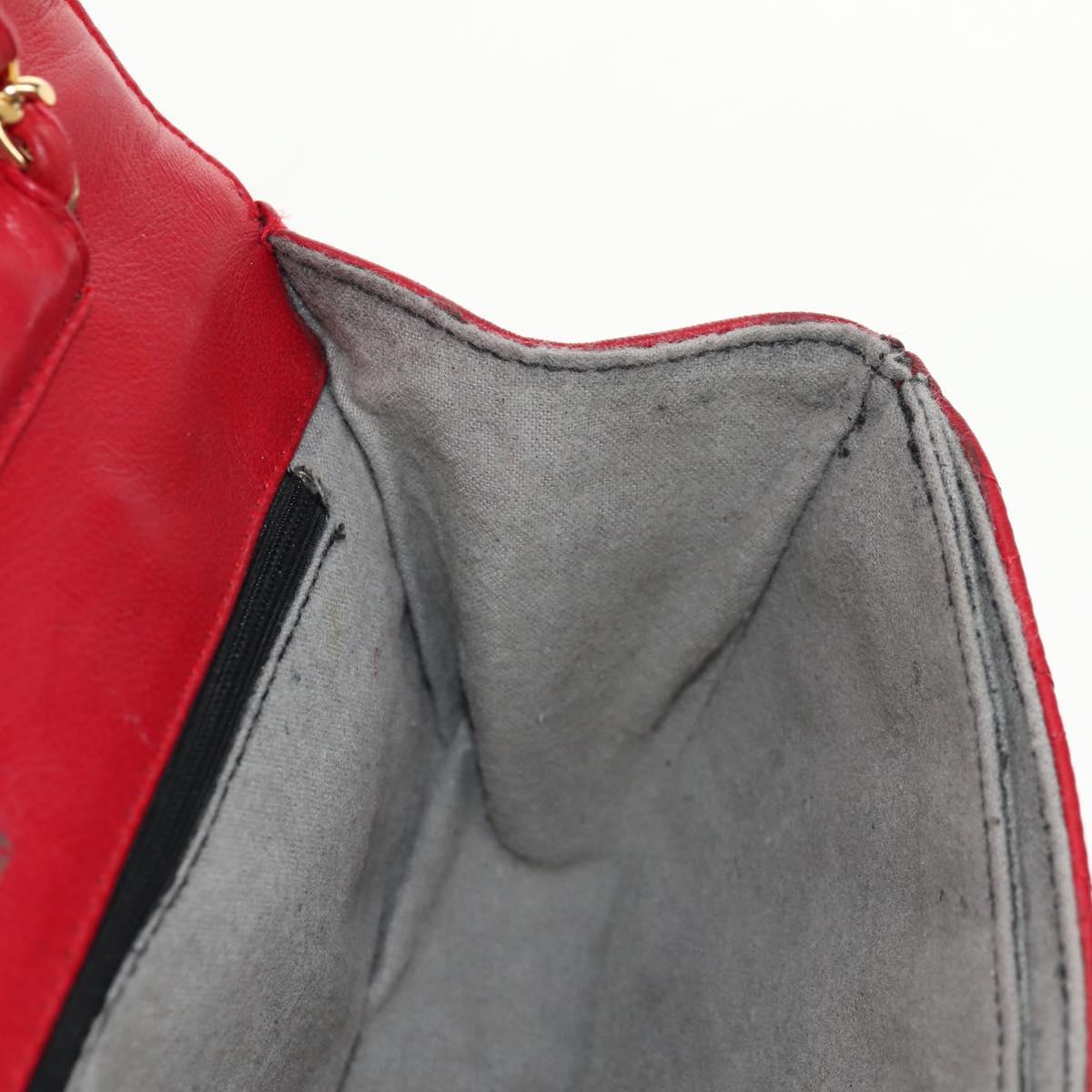 BALLY Chain Shoulder Bag Leather Red Gold Auth 147504