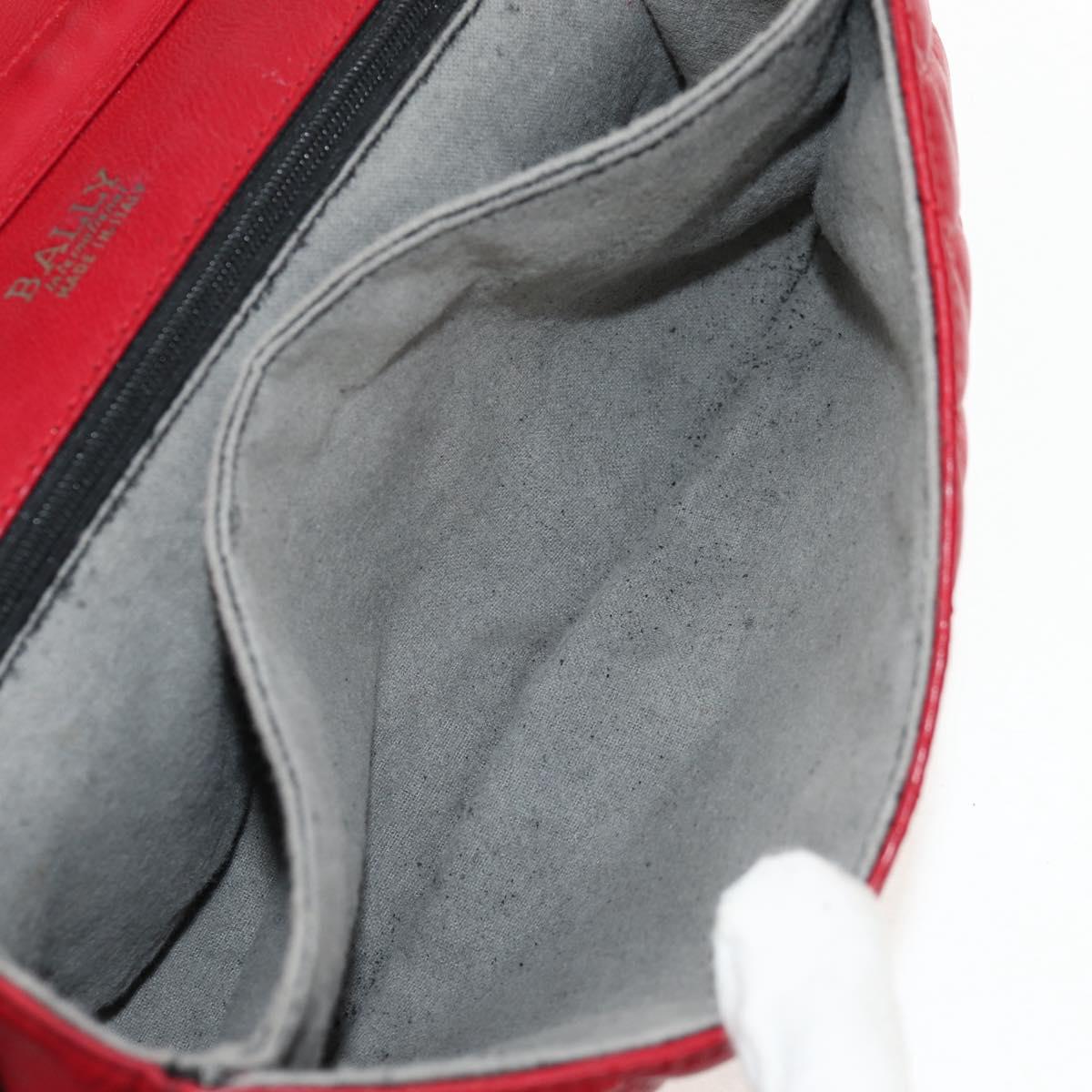 BALLY Chain Shoulder Bag Leather Red Gold Auth 147504