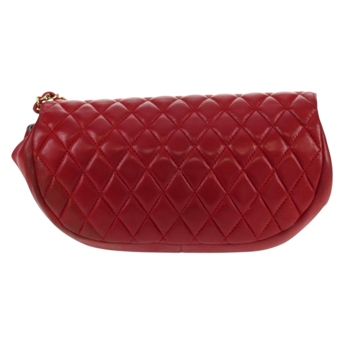 BALLY Chain Shoulder Bag Leather Red Gold Auth 147504