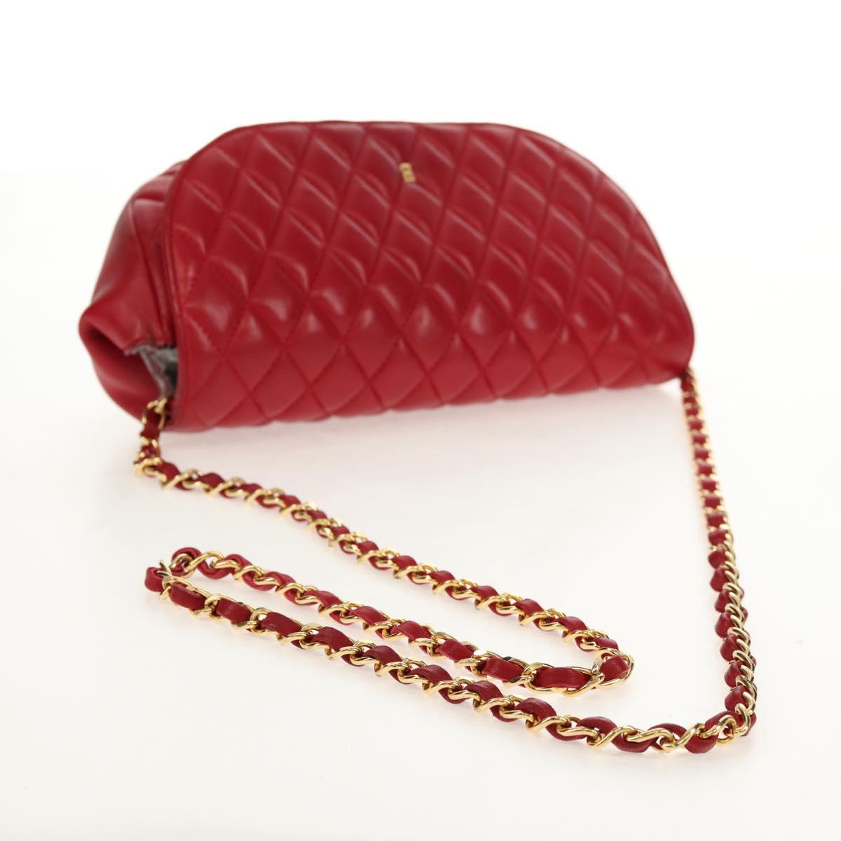 BALLY Chain Shoulder Bag Leather Red Gold Auth 147504