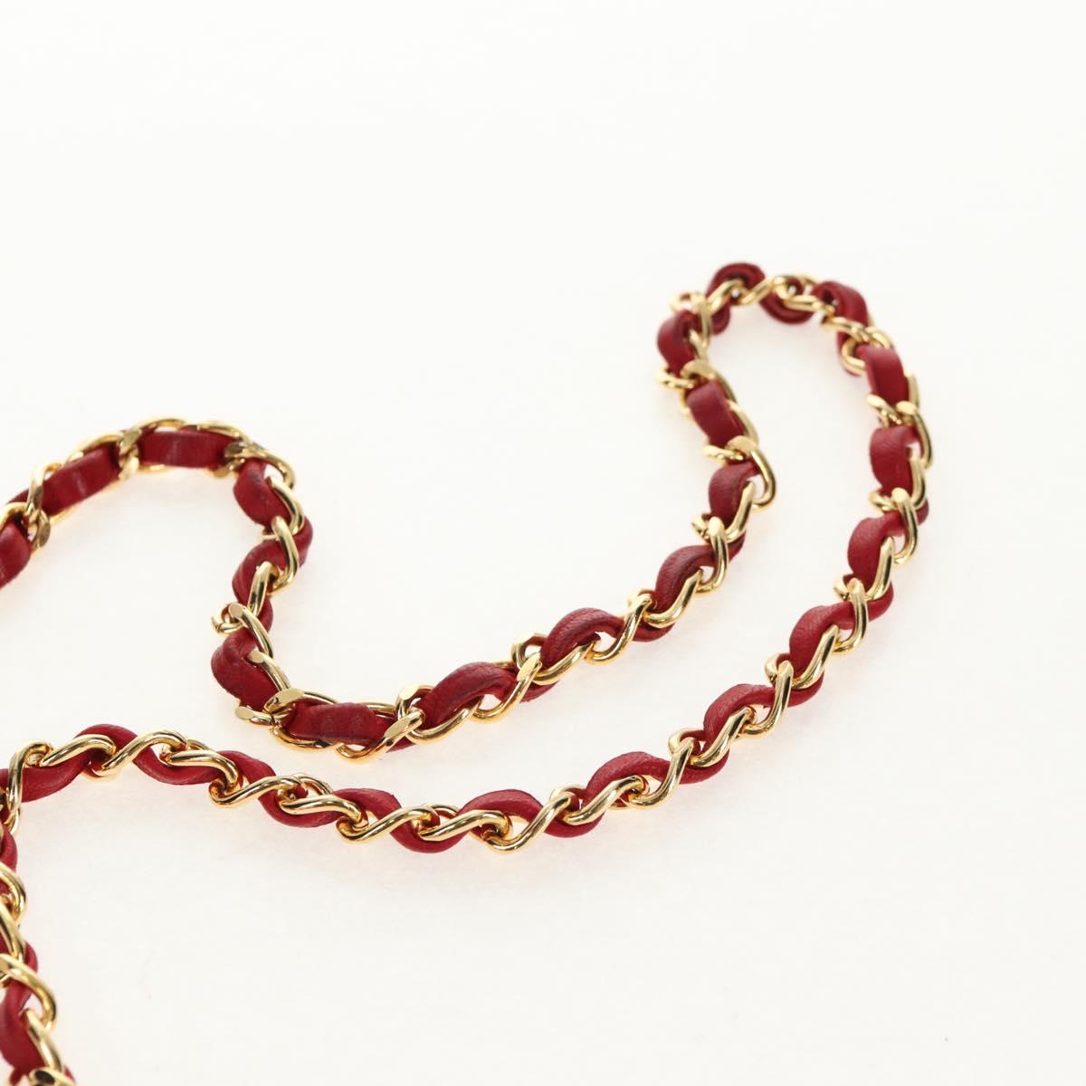 BALLY Chain Shoulder Bag Leather Red Gold Auth 147504