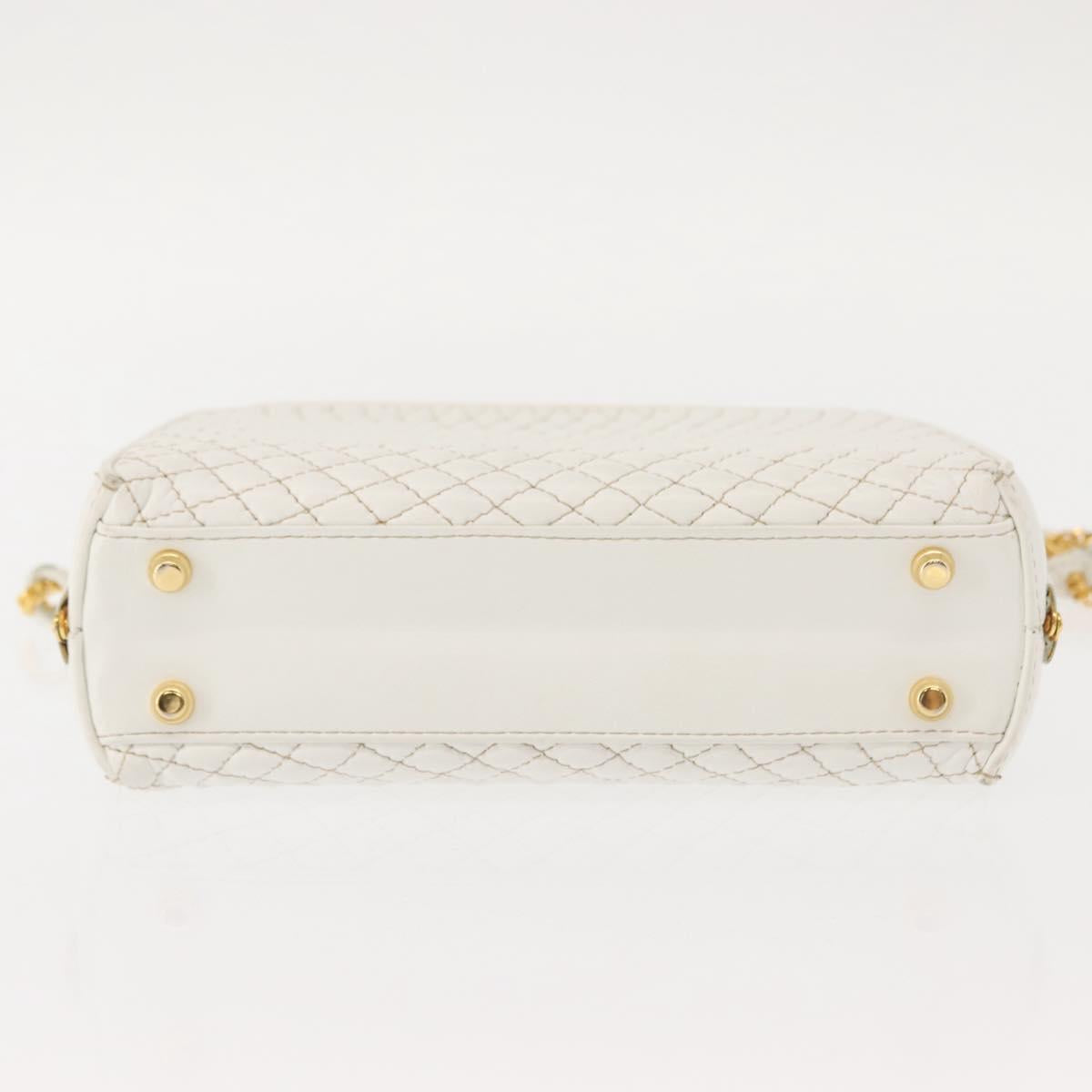 BALLY Hand Bag Leather 2way White Gold Auth 147505