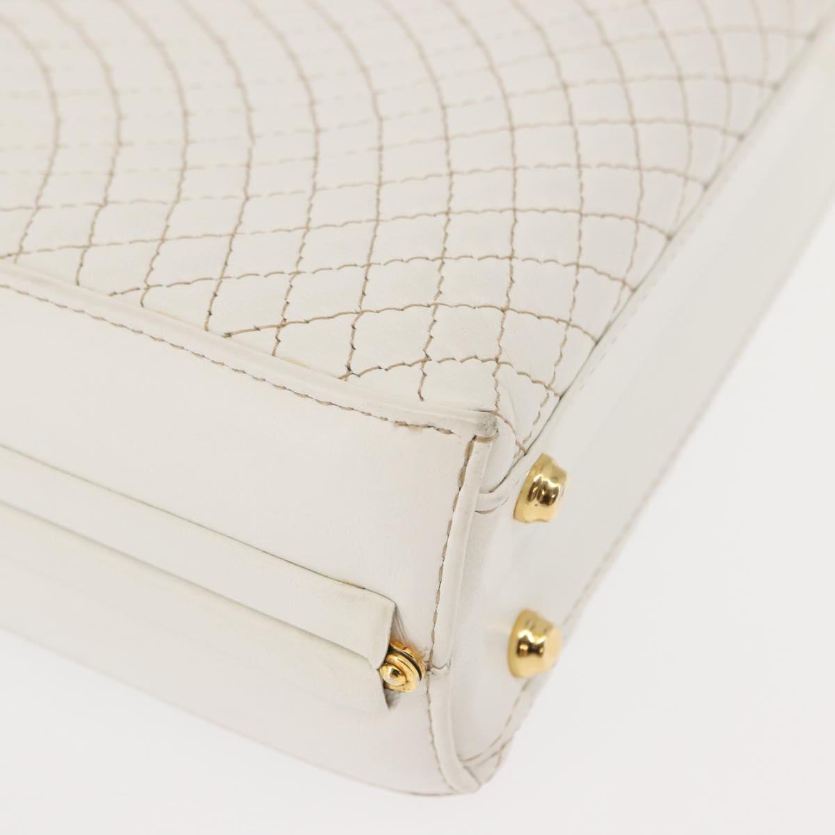 BALLY Hand Bag Leather 2way White Gold Auth 147505