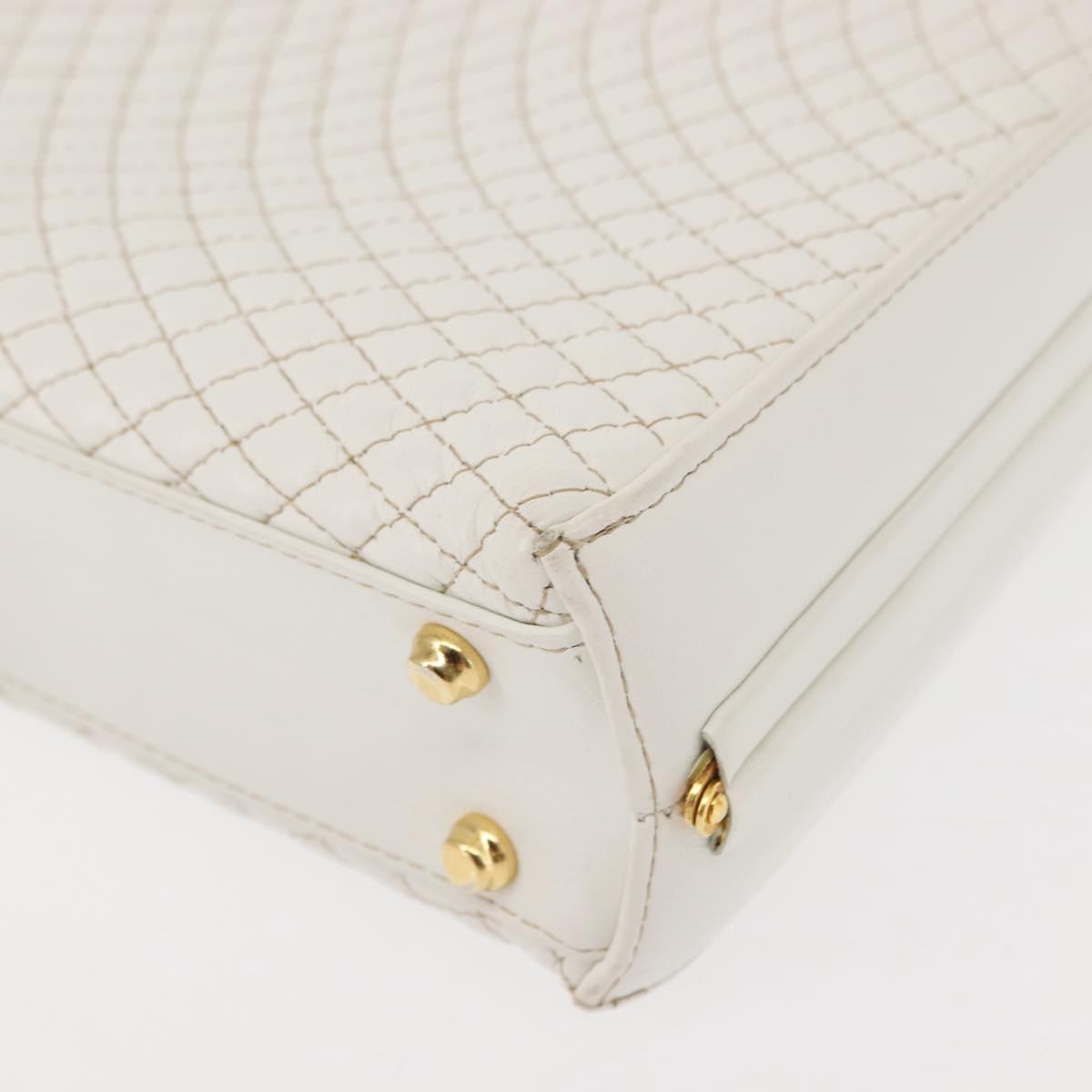 BALLY Hand Bag Leather 2way White Gold Auth 147505