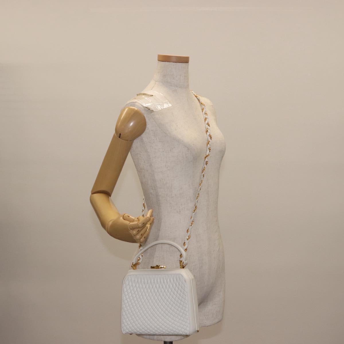 BALLY Hand Bag Leather 2way White Gold Auth 147505