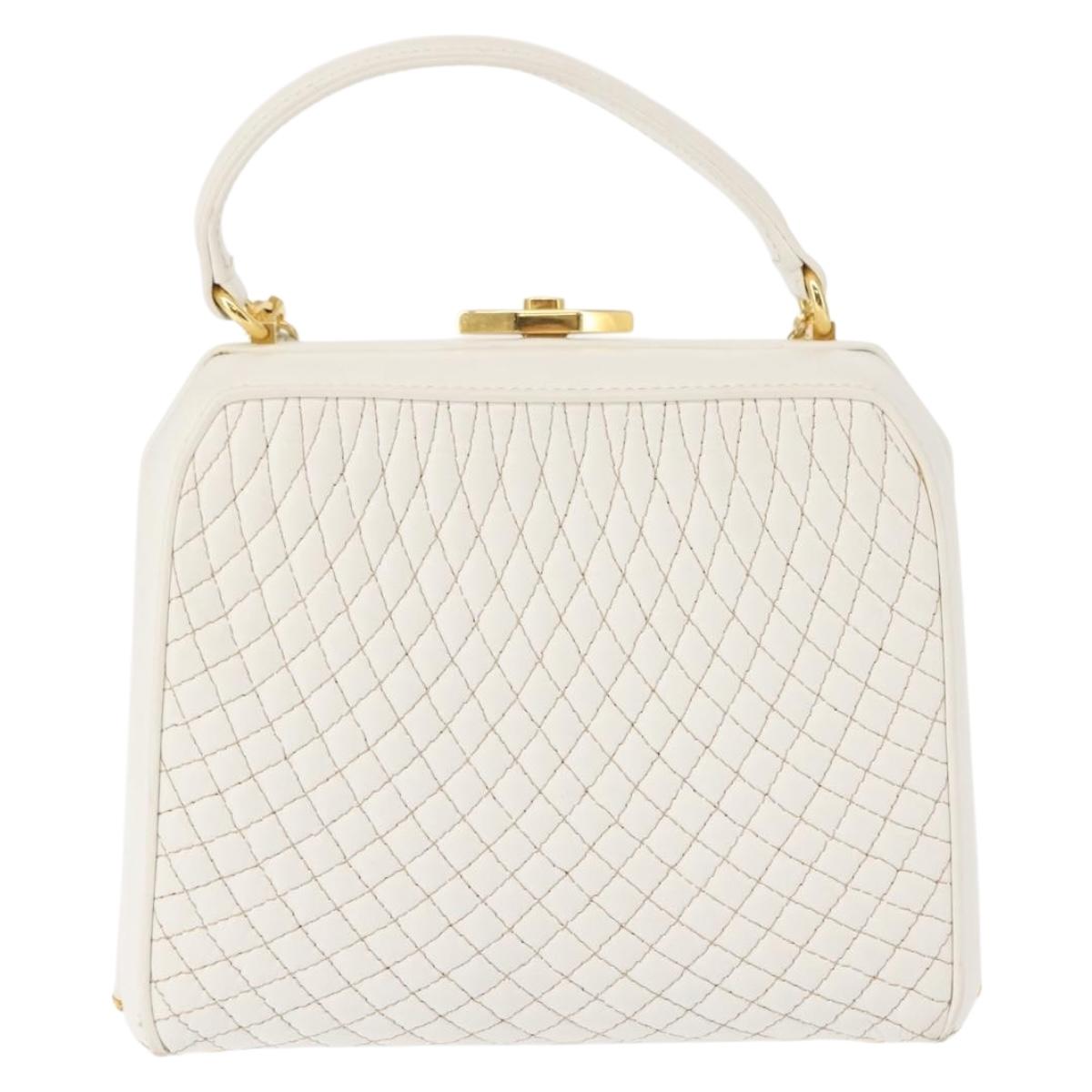 BALLY Hand Bag Leather 2way White Gold Auth 147505