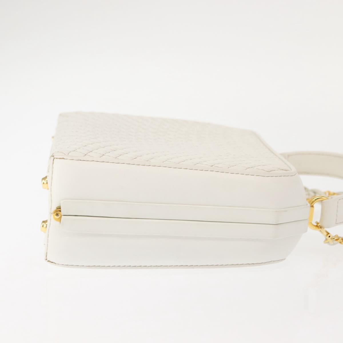 BALLY Hand Bag Leather 2way White Gold Auth 147505