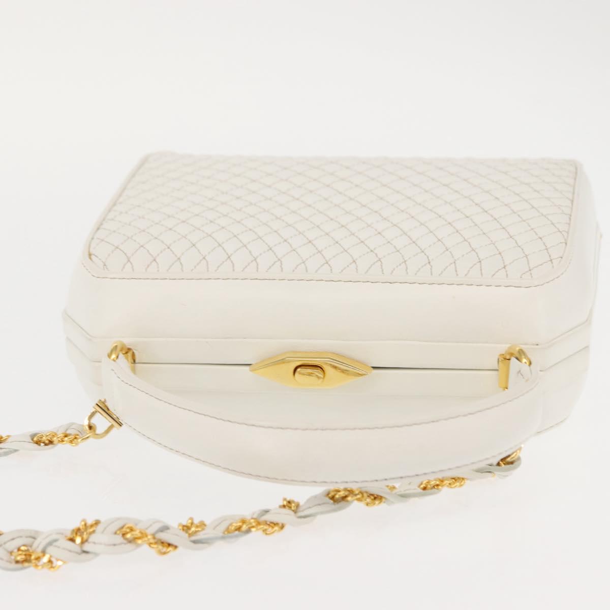 BALLY Hand Bag Leather 2way White Gold Auth 147505