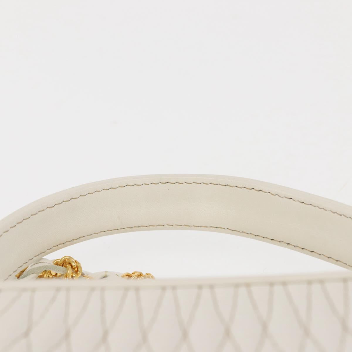 BALLY Hand Bag Leather 2way White Gold Auth 147505