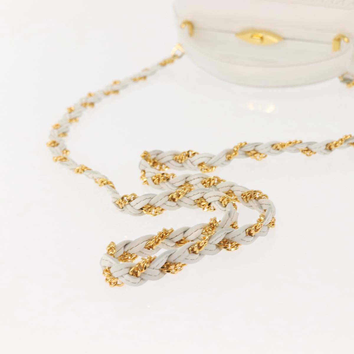 BALLY Hand Bag Leather 2way White Gold Auth 147505