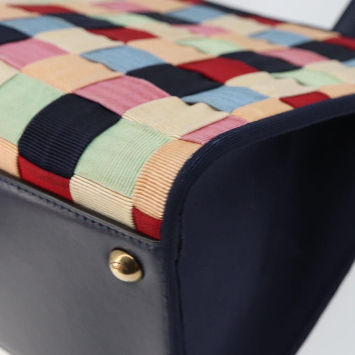 Salvatore Ferragamo Vala Hand Bag Nylon Navy Gold Auth 147506