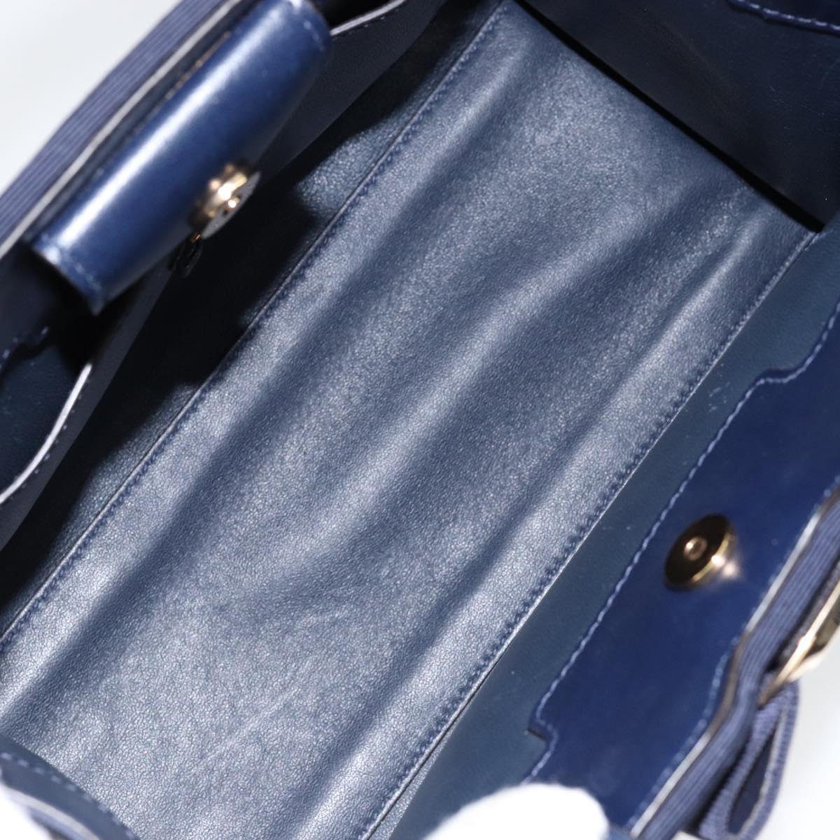 Salvatore Ferragamo Vala Hand Bag Nylon Navy Gold Auth 147506