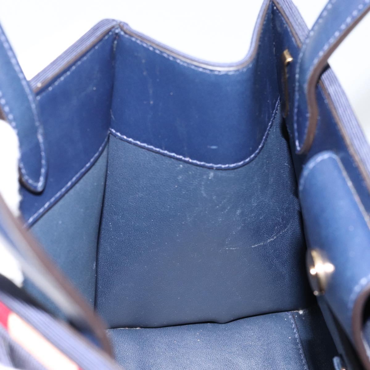 Salvatore Ferragamo Vala Hand Bag Nylon Navy Gold Auth 147506