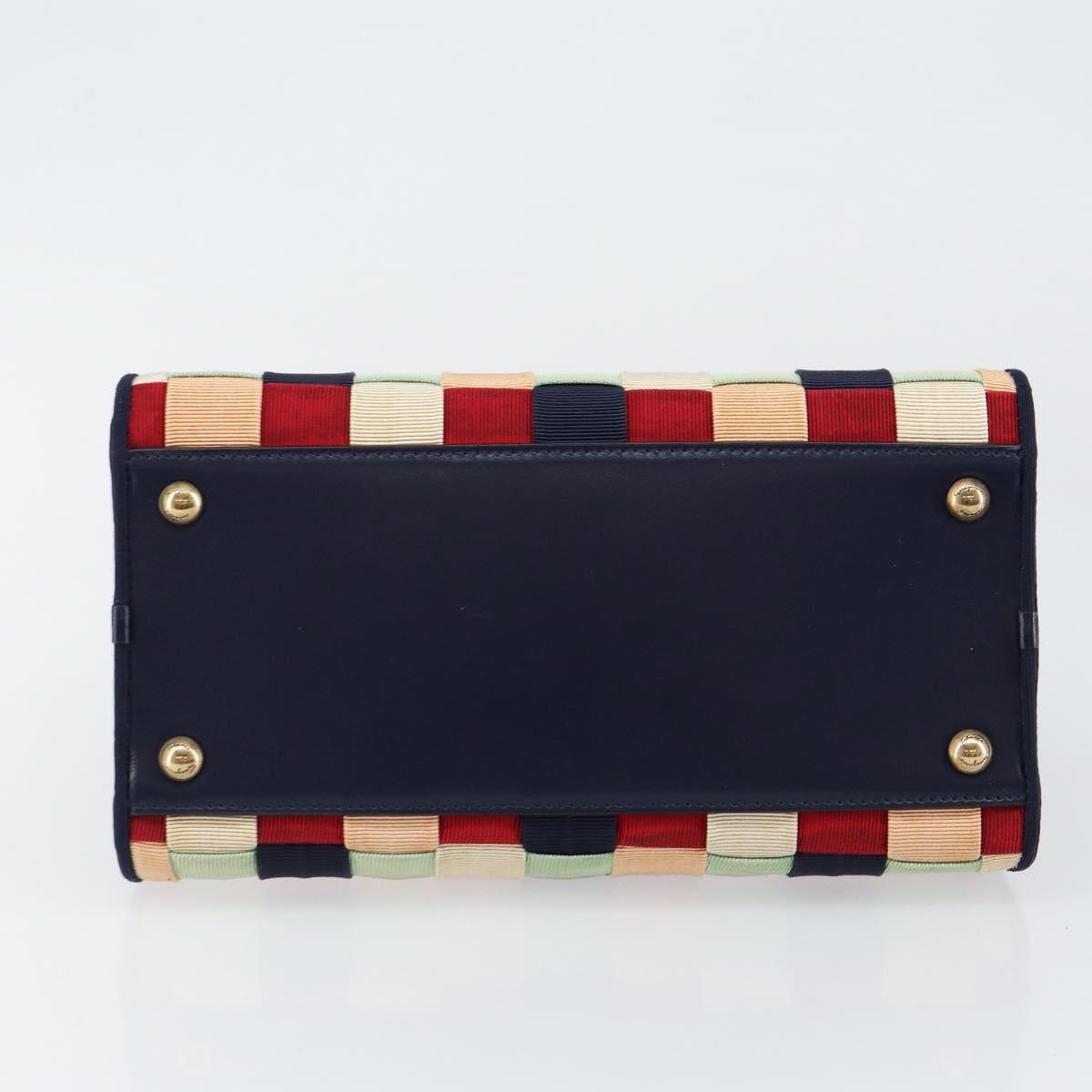 Salvatore Ferragamo Vala Hand Bag Nylon Navy Gold Auth 147506