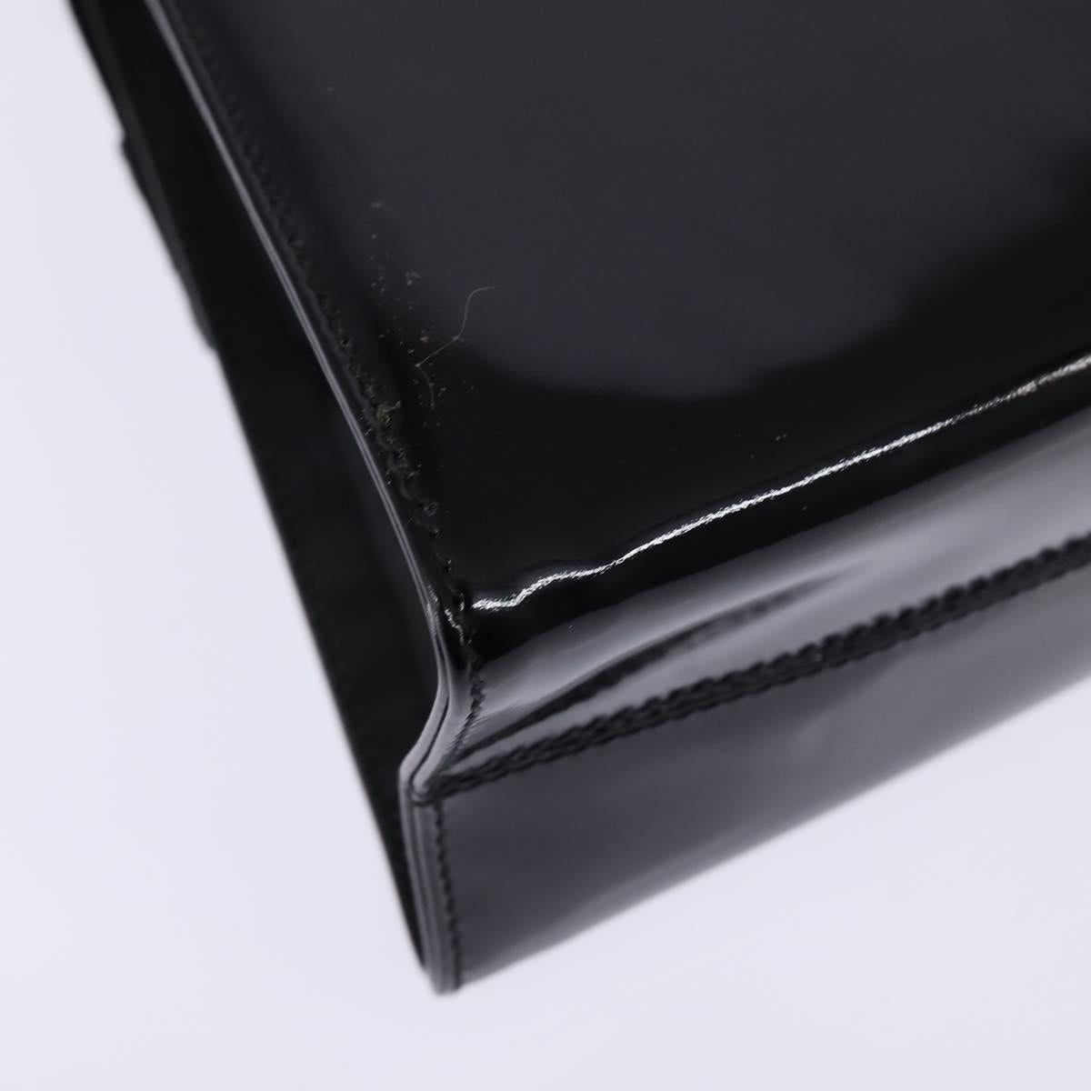 Salvatore Ferragamo Vala Hand Bag Enamel 2way Black Gold Auth 147507