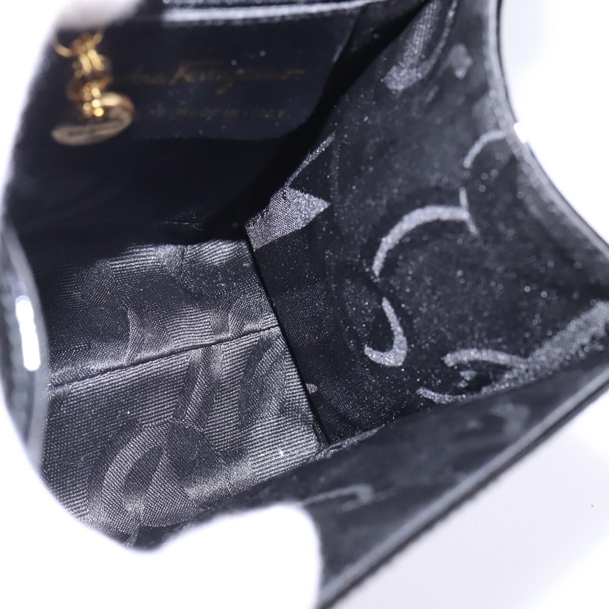 Salvatore Ferragamo Vala Hand Bag Enamel 2way Black Gold Auth 147507