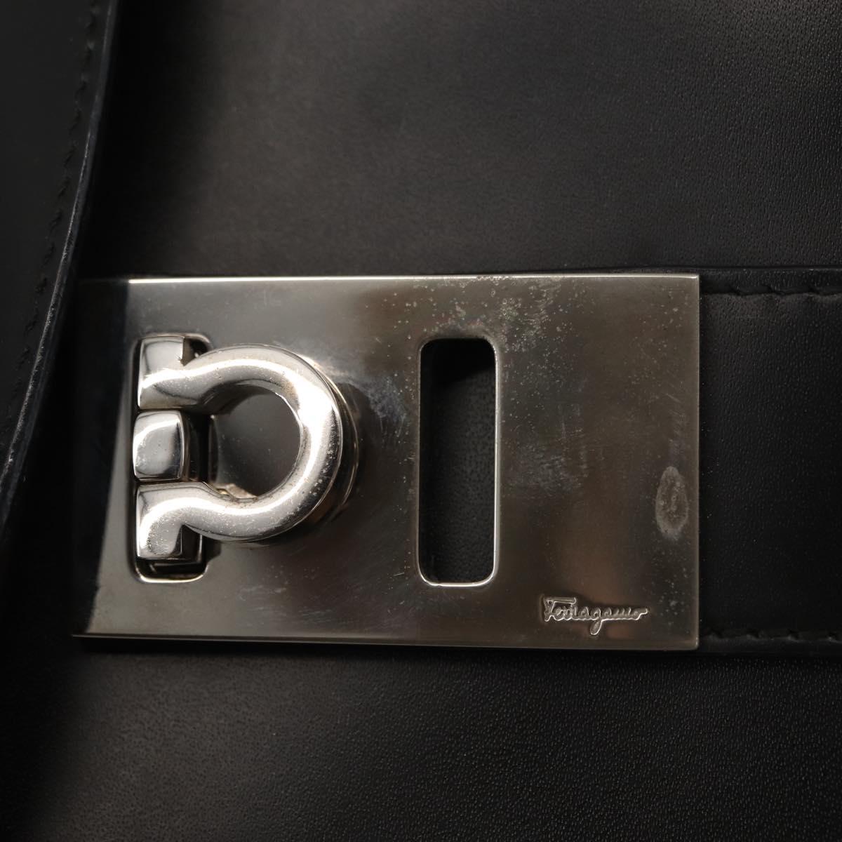 Salvatore Ferragamo Gancini Hand Bag Leather 2way Black Silver Auth 147509