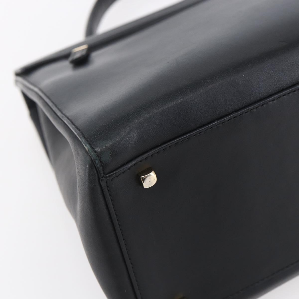 Salvatore Ferragamo Gancini Hand Bag Leather 2way Black Gold Auth 147510