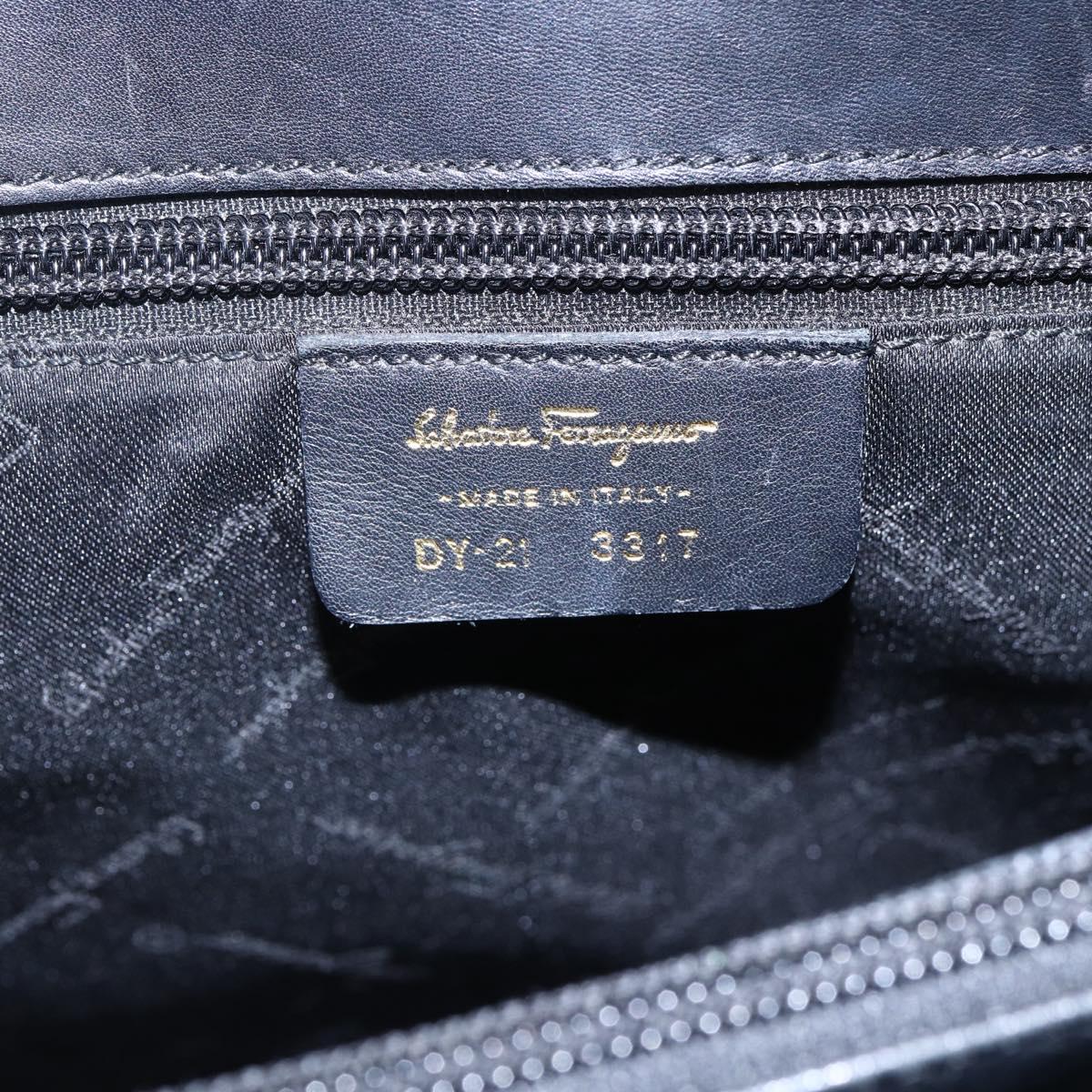 Salvatore Ferragamo Gancini Hand Bag Leather 2way Black Gold Auth 147510