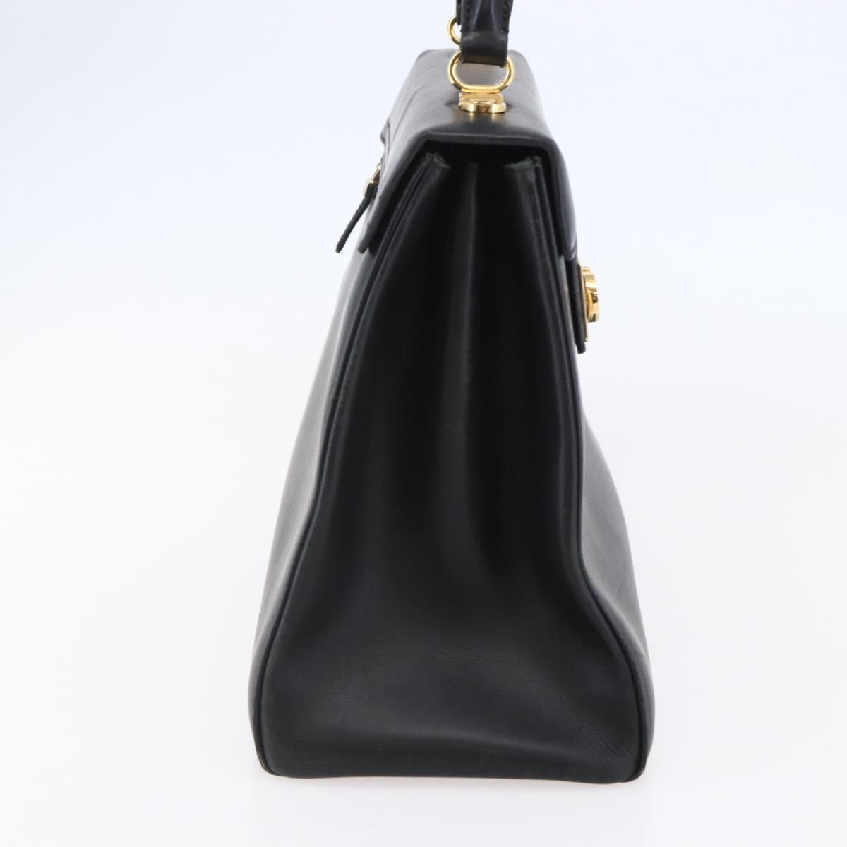 Salvatore Ferragamo Gancini Hand Bag Leather 2way Black Gold Auth 147510