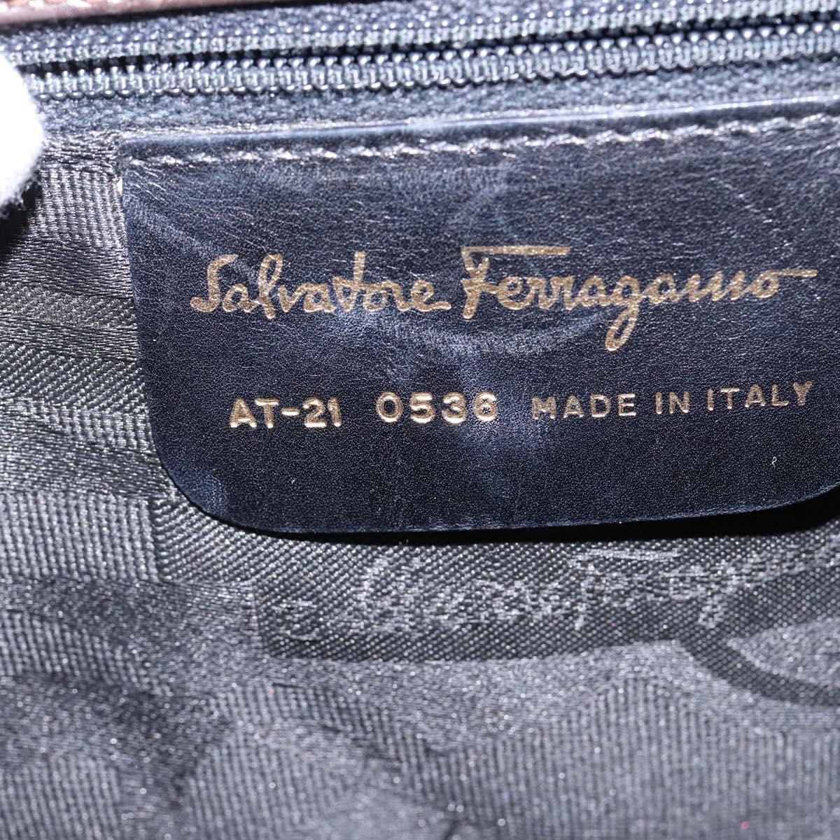 Salvatore Ferragamo Gancini Hand Bag Leather 2way Brown Gold Auth 147511