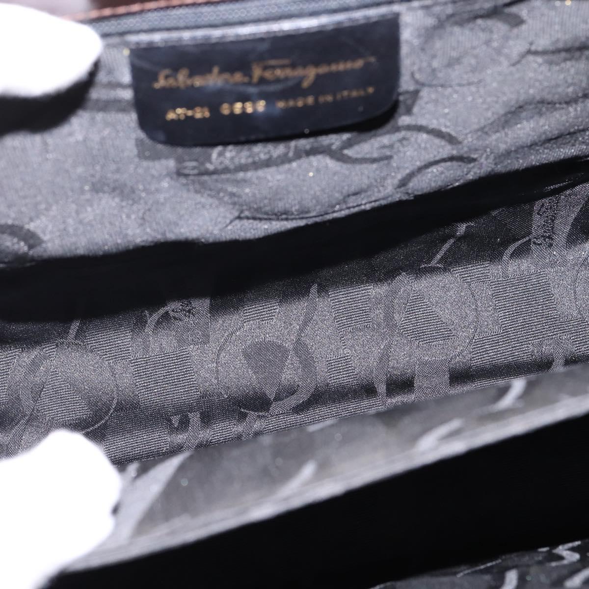 Salvatore Ferragamo Gancini Hand Bag Leather 2way Brown Gold Auth 147511