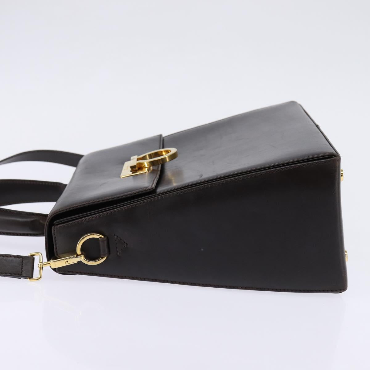 Salvatore Ferragamo Gancini Hand Bag Leather 2way Brown Gold Auth 147511