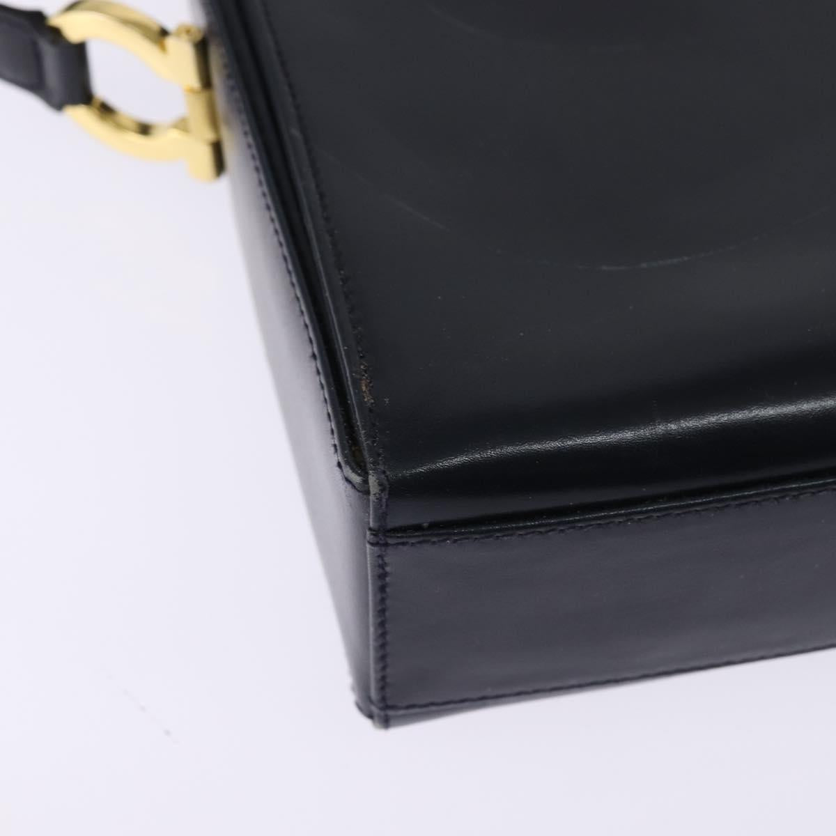 Salvatore Ferragamo Gancini Chain Shoulder Bag Leather Navy Gold Auth 147512