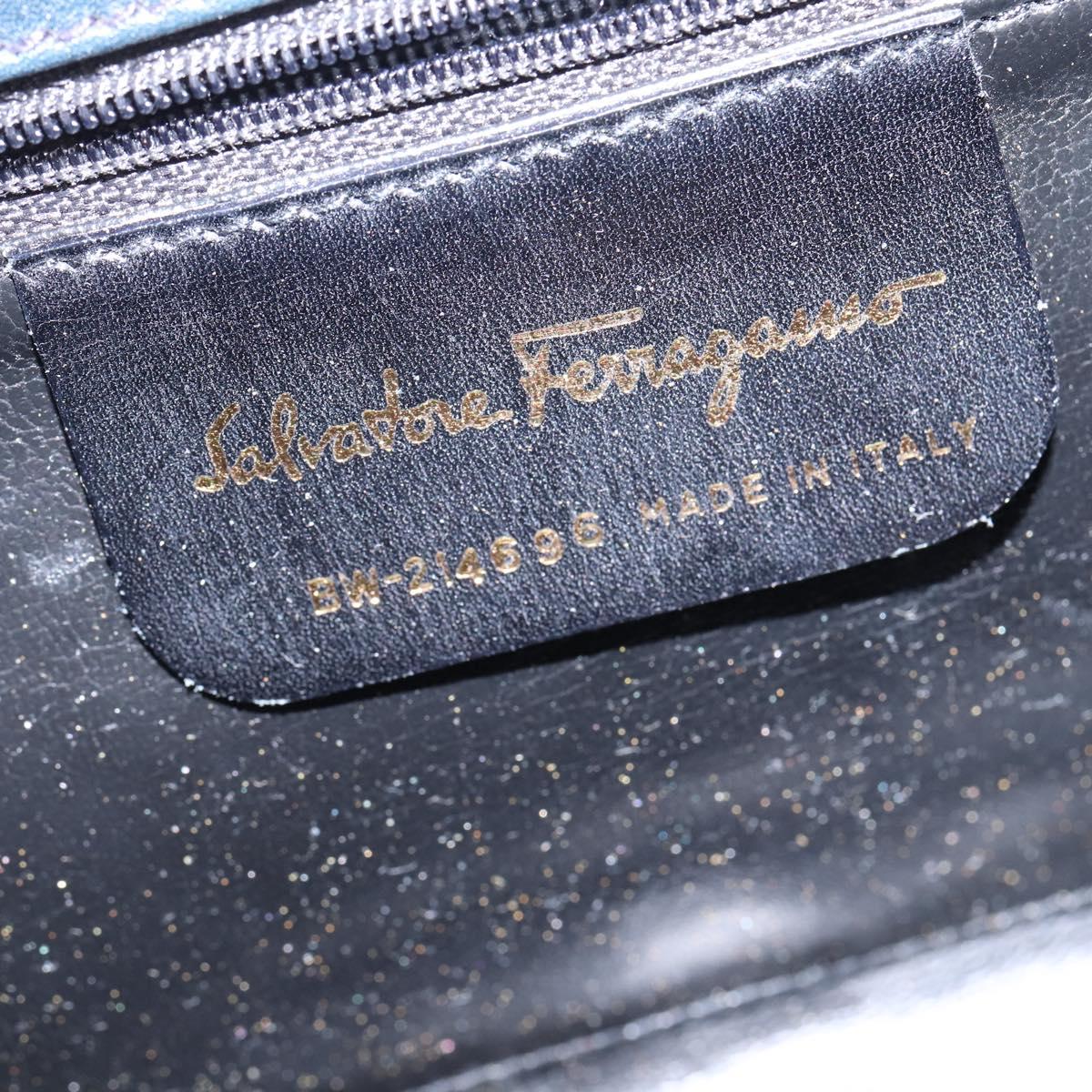 Salvatore Ferragamo Gancini Chain Shoulder Bag Leather Navy Gold Auth 147512