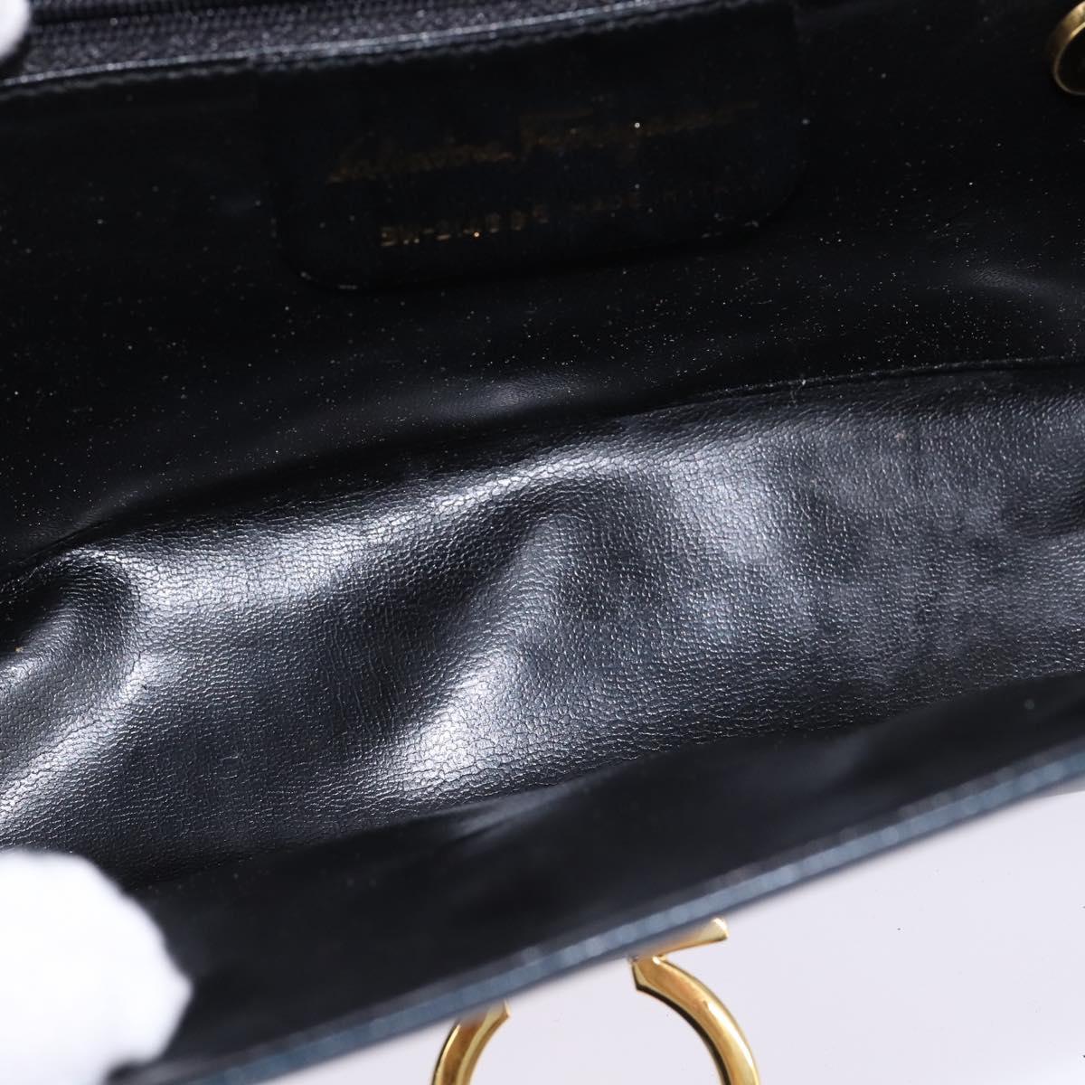 Salvatore Ferragamo Gancini Chain Shoulder Bag Leather Navy Gold Auth 147512