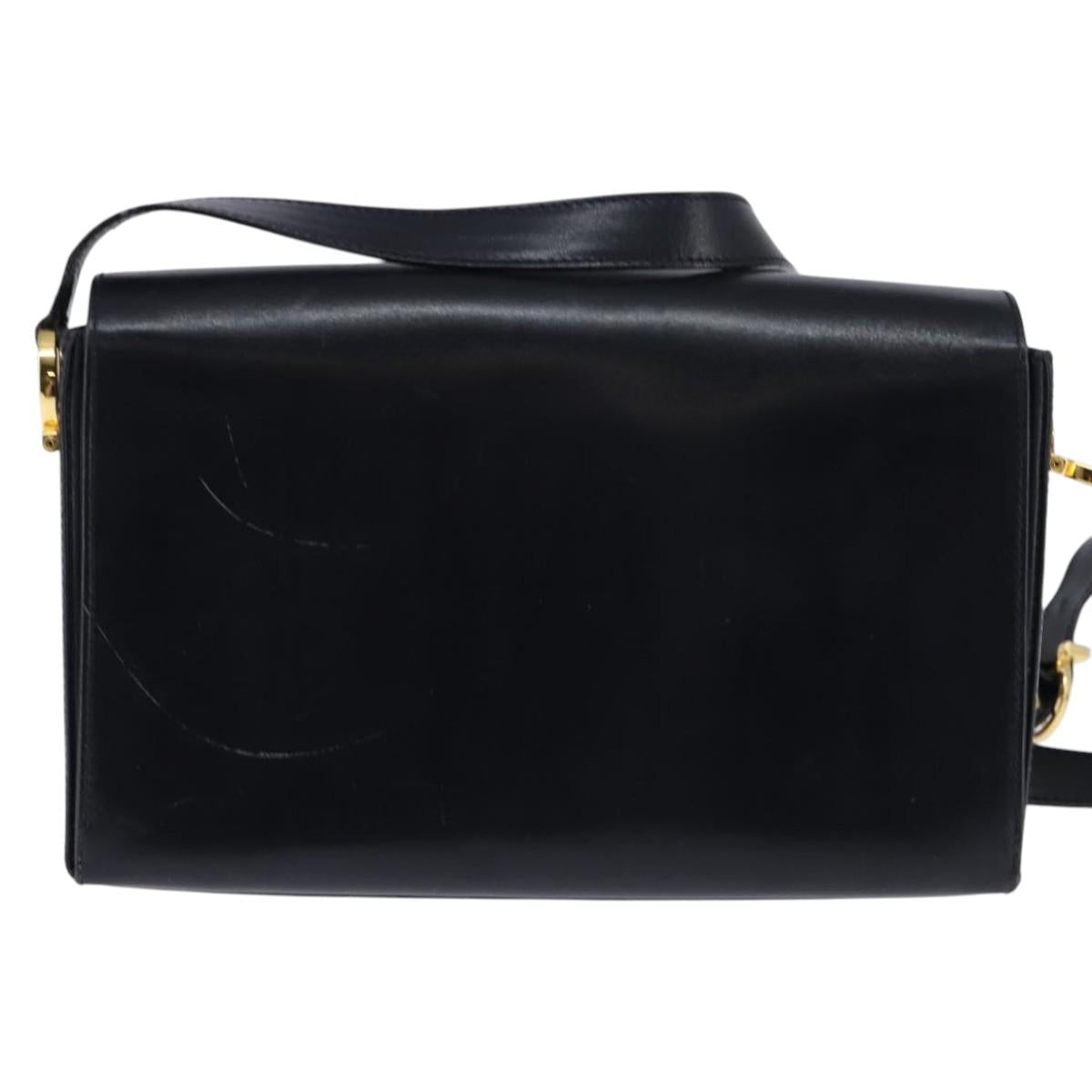 Salvatore Ferragamo Gancini Chain Shoulder Bag Leather Navy Gold Auth 147512