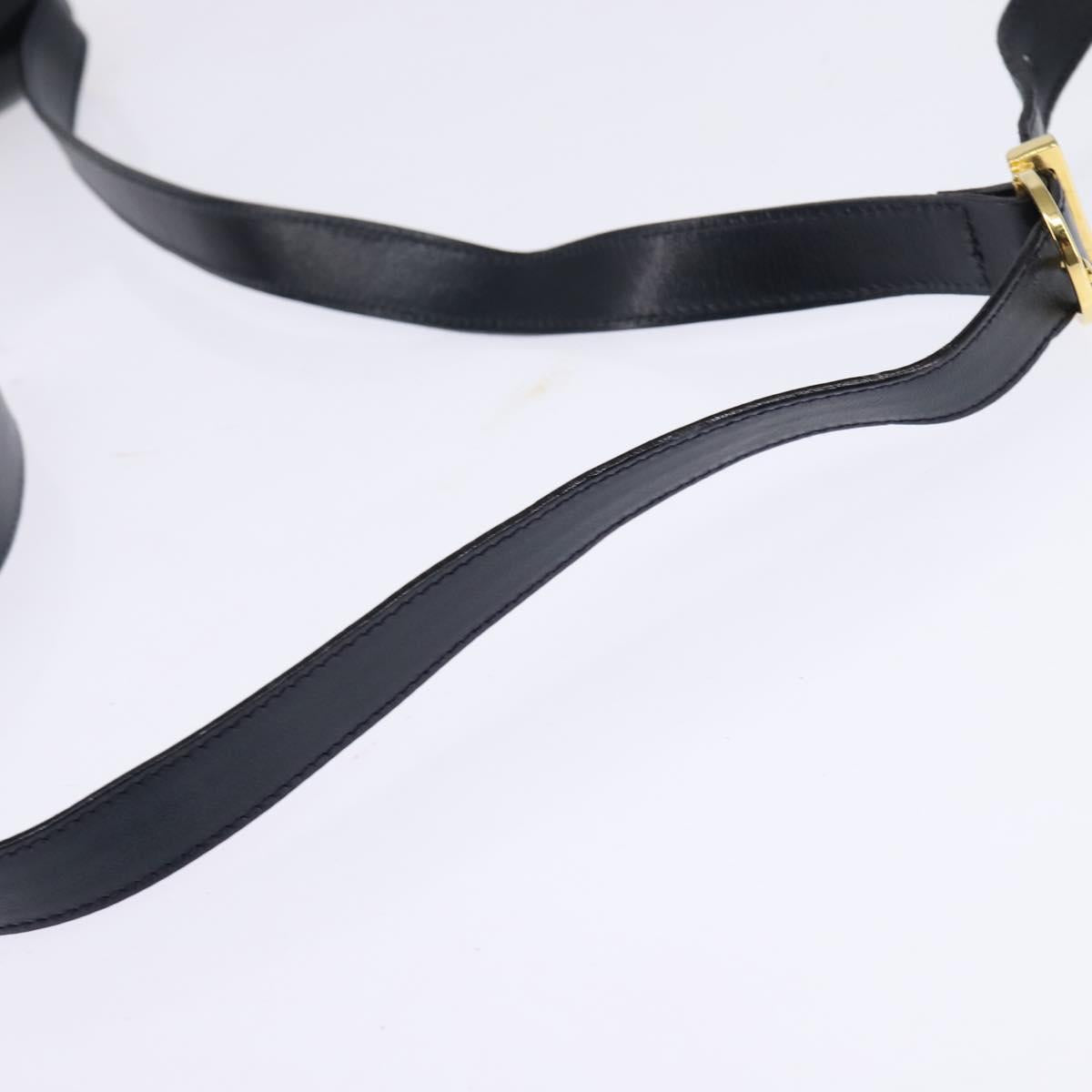 Salvatore Ferragamo Gancini Chain Shoulder Bag Leather Navy Gold Auth 147512