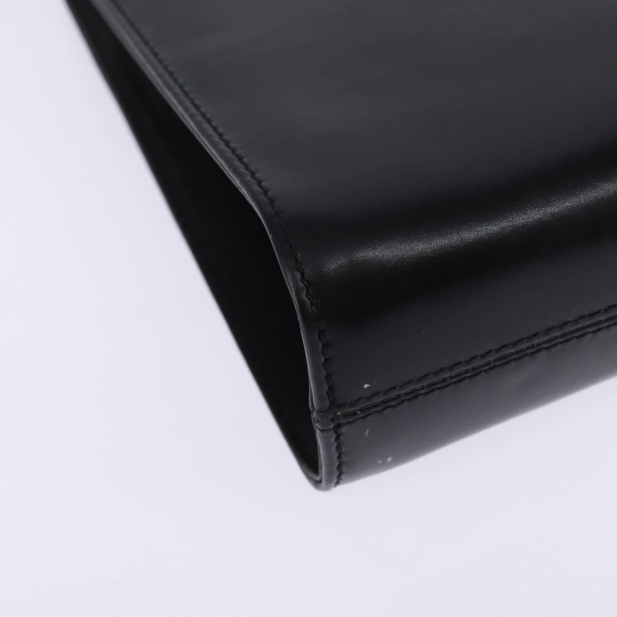 Salvatore Ferragamo Gancini Chain Hand Bag Leather Black Gold Auth 147513