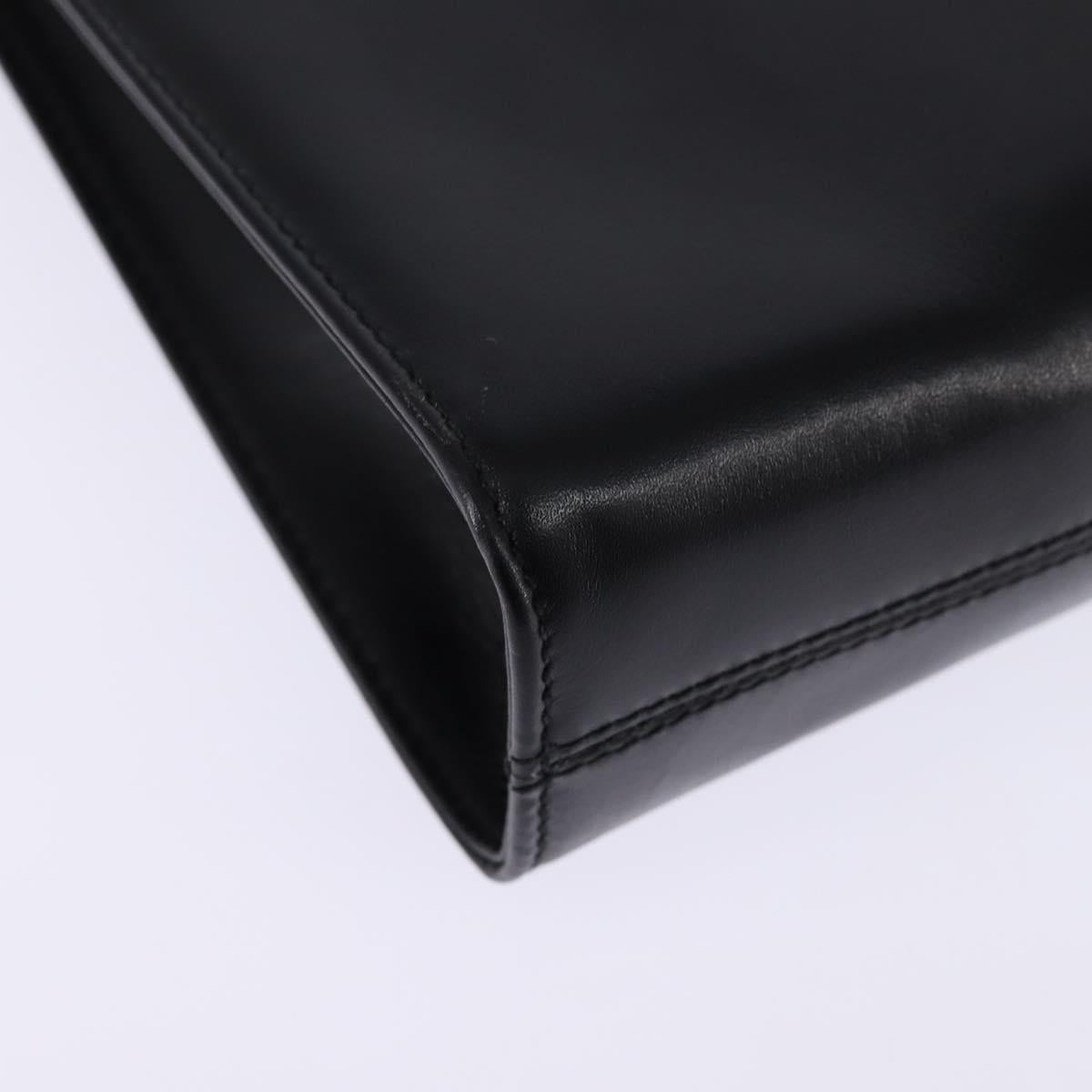 Salvatore Ferragamo Gancini Chain Hand Bag Leather Black Gold Auth 147513