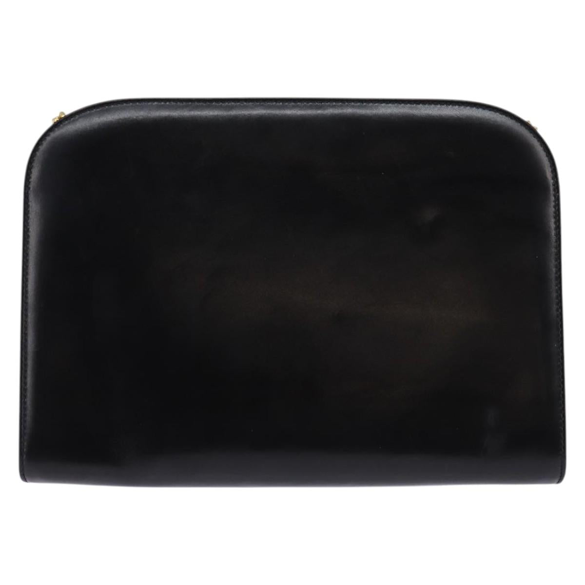 Salvatore Ferragamo Gancini Chain Hand Bag Leather Black Gold Auth 147513